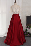 A Line Party Dresses Scoop Beaded Bodice Short Sleeves Satin Rjerdress