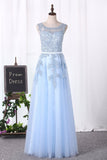 A Line Party Dresses Scoop Tulle With Applique Floor Length