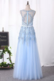 A Line Party Dresses Scoop Tulle With Applique Floor Length Rjerdress
