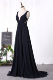 A Line Party Dresses V Neck Chiffon With Applique And Slit Rjerdress
