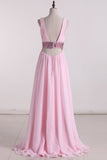 A Line Party Dresses V Neck Chiffon With Beads And Ruffles Rjerdress