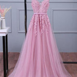 A-Line Peach Lace Custom Cheap Tulle Open Back Sleeveless V Neck Bridesmaid Dresses RJS25 Rjerdress