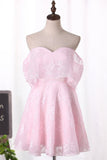 A Line Pink Off the Shoulder Sweetheart Tulle Above Knee Homecoming Dresses with Flowers H1076 Rjerdress