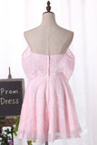 A Line Pink Off the Shoulder Sweetheart Tulle Above Knee Homecoming Dresses with Flowers H1076 Rjerdress