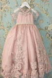A Line Pink Princess Scoop Neck Short Sleeves Bowknot Lace Appliques Flower Girl Dresses Rjerdress