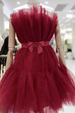 A Line Pink Tulle Above-Knee Homecoming Cocktail Dress With Bowknot Rjerdress