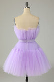 A Line Pink Tulle Above-Knee Homecoming Cocktail Dress With Bowknot Rjerdress