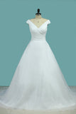 A Line Pleated Bodice Off The Shoulder Bridal Dress Organza