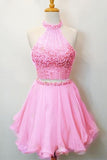 A Line/Princess Halter Homecoming Dresses Chiffon Beaded Bodice Two Pieces Rjerdress