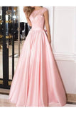 A-Line/Princess Sleeveless Sheer Neck Floor-Length Lace Satin Dresses Rjerdress