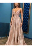 A-Line/Princess Sleeveless Spaghetti Straps Floor-Length Sequins Dresses Rjerdress