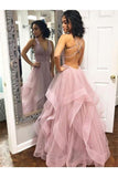 A-Line/Princess Sleeveless V-Neck Floor-Length Ruffles Organza Dresses Rjerdress