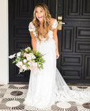A-Line/Princess Tulle Applique V-Neck Sleeveless Sweep/Brush Train Wedding Dresses Rjerdress
