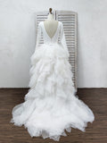 A-Line/Princess Tulle Ruffles Scoop Long Sleeves Sweep/Brush Train Wedding Dresses Rjerdress