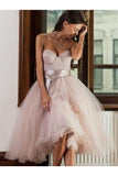 A-Line/Princess Tulle Sash/Ribbon/Belt Sweetheart Sleeveless Tea-Length Homecoming Dresses Rjerdress