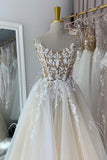 A-Line/Princess V-Neck Sleeveless Floor-Length Applique Tulle Prom Dresses Rjerdress