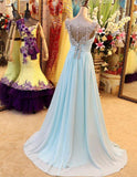 A-Line Prom Dress V-Neck Chiffon Crystal Prom Dress Rjerdress