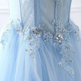 A Line Prom Dresses Sweetheart Tulle With Applique Sweep Train Rjerdress