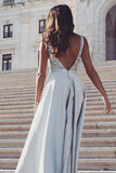 A Line Prom Dresses V Neck Satin With Beads&Rhinestones Rjerdress