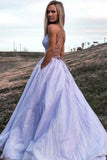 A Line Purple Tulle Spaghetti Straps Prom Dresses Tulle With Pockets V Neck Rjerdress