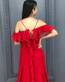 A Line Red Chiffon Prom Dresses Long Sexy Split Evening Dresses Rjerdress