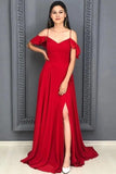 A Line Red Chiffon Prom Dresses Long Sexy Split Evening Dresses Rjerdress