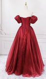 A Line Red Organza Off The Shoulder Floor length Prom Dresses
