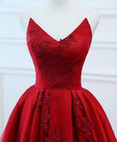 A Line Red Strapless Sweetheart Prom Dresses Satin Long Cheap Quinceanera Dresses RJS605 Rjerdress