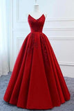 A Line Red Strapless Sweetheart Prom Dresses Satin Long Cheap Quinceanera Dresses RJS605