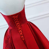 A Line Red Strapless Sweetheart Prom Dresses Satin Long Cheap Quinceanera Dresses RJS605 Rjerdress
