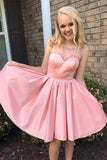 A-Line Round Neck Sleeveless Beading Pink Open Back Short Homecoming Dresses RJS912 Rjerdress