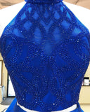 A Line Royal Blue Two Pieces Open Back Beaded Short Cocktail Dresses Homecoming Dresses RJS993 Rjerdress