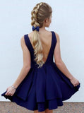 A Line Royal Blue V Neck Above Knee V Back Short Cute Mini Homecoming Dresses RJS905 Rjerdress