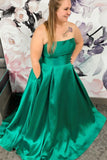 A Line Satin Strapless Green Plus Size Long Prom Dress