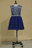 A Line Scoop Beaded Bodice Chiffon Short/Mini Hoco  Dresses