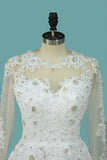 A Line Scoop Bridal Dresses Long Sleeves Tulle With Applique & Beading Detachable Skirt Chapel Train Rjerdress