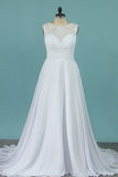 A Line Scoop Chiffon Bridal Dresses With Applique Sweep Train