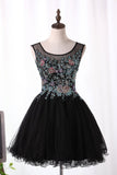 A-Line Scoop Hoco Dresses Short/Mini Tulle With Beads & Appliques