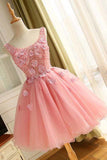 A Line Scoop Homecoming Dresses Tulle With Applique And Beads Rjerdress