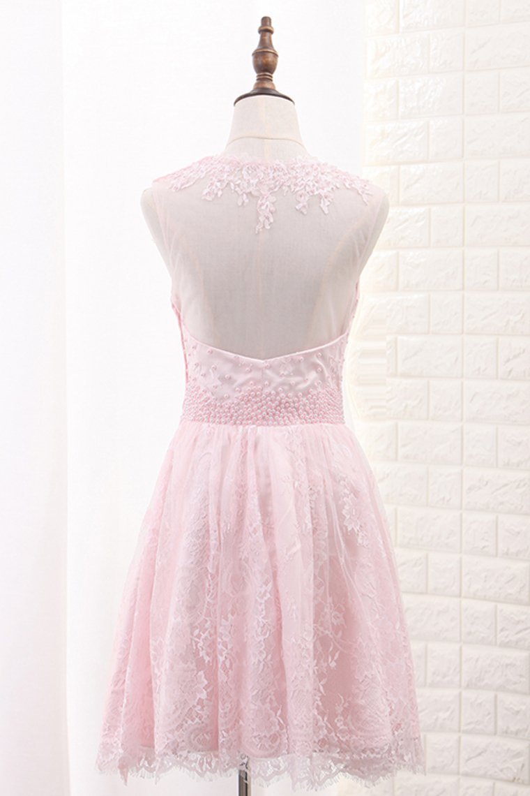 A Line Scoop Lace With Applique And Beads Hoco Dresses Rjerdress