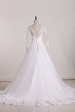 A Line Scoop Long Sleeves Bridal Dresses Tulle With Applique Rjerdress