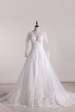 A Line Scoop Long Sleeves Bridal Dresses Tulle With Applique Rjerdress