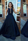 A Line Scoop Neck Sleeveless Prom Dress V Back Evening Gowns RJS643