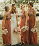 A Line Scoop Neck Sleeveless Tulle Beaded Bridesmaid Dresses Rjerdress