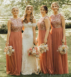 A Line Scoop Neck Sleeveless Tulle Beaded Bridesmaid Dresses