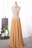 A Line Scoop Party Dresses Chiffon With Applique Floor Length