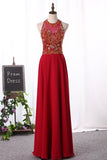 A Line Scoop Party Dresses Chiffon With Beaded Bodice Floor Length Rjerdress