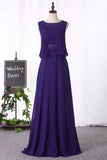A Line Scoop Party Dresses Chiffon With Beading Floor Length
