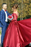 A Line Scoop Prom Dresses Long Sleeves Satin With Applique Court Train Rjerdress