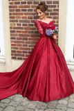 A Line Scoop Prom Dresses Long Sleeves Satin With Applique Court Train Rjerdress
